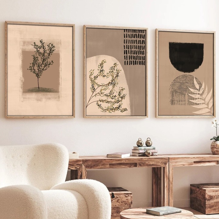 Elegáns dekoratív keretes MDF festmények (3 db), 50 x 70 cm | 100% MDF és tömörfa keret, 2 cm vastag | Tökéletes a lakberendezés és a művészet szerelmeseinek