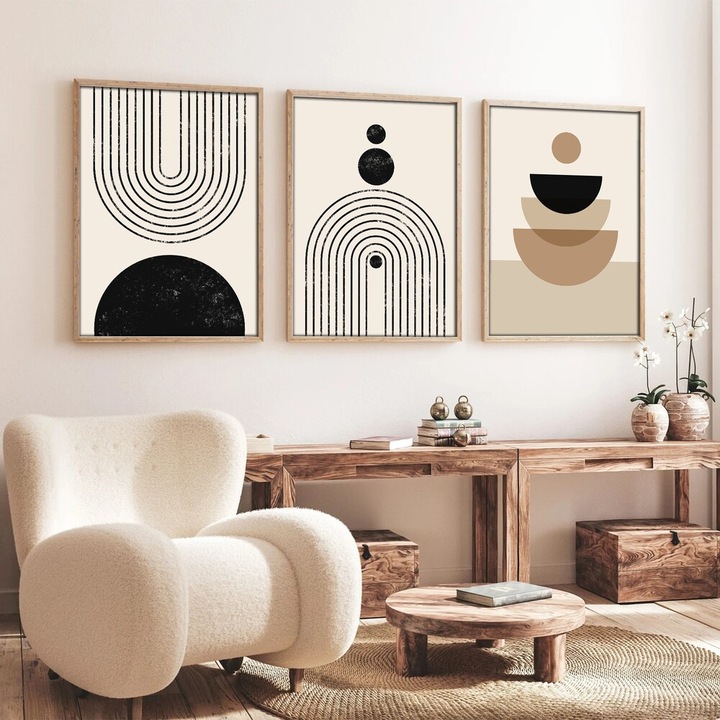 Elegáns dekoratív keretes MDF festmények (3 db), 50 x 70 cm | 100% MDF és tömörfa keret, 2 cm vastag | Tökéletes a lakberendezés és a művészet szerelmeseinek