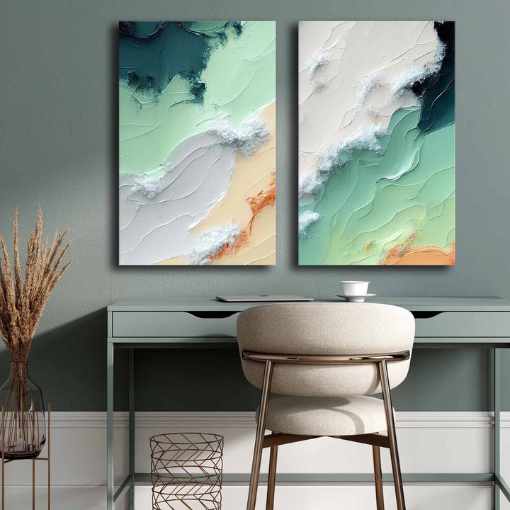 Elegáns dekoratív vászonfestmények (2 db), 100% vászon, mindegyik 45 x 70 cm | 100% fenyőfa keret | Teljes méret: 95 x 70 cm | Tökéletes otthoni dekorációhoz