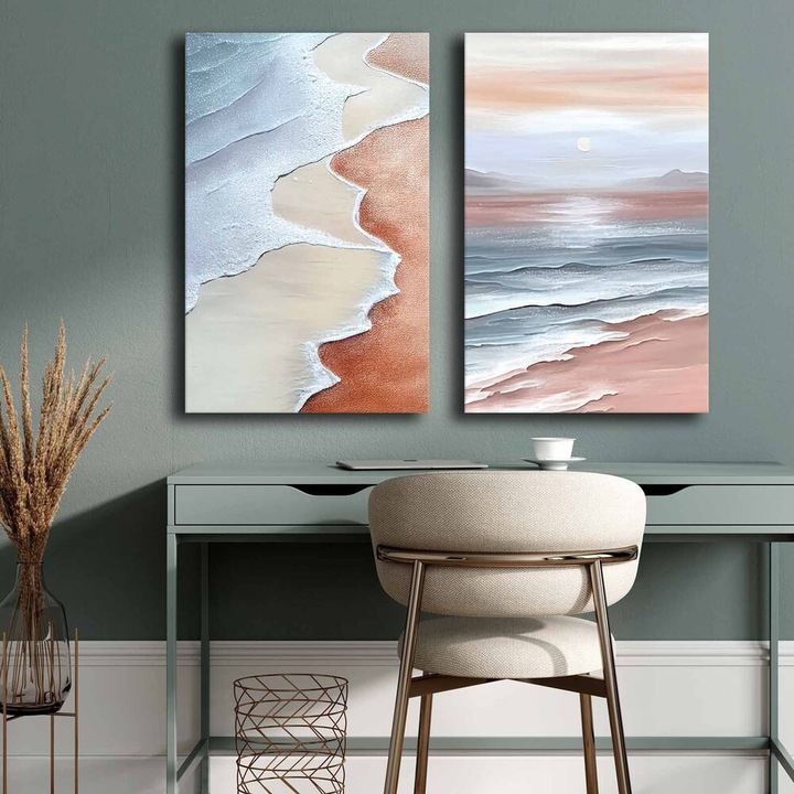 Elegáns dekoratív vászonfestmények (2 db), 100% vászon, mindegyik 45 x 70 cm | 100% fenyőfa keret | Teljes méret: 95 x 70 cm | Tökéletes otthoni dekorációhoz