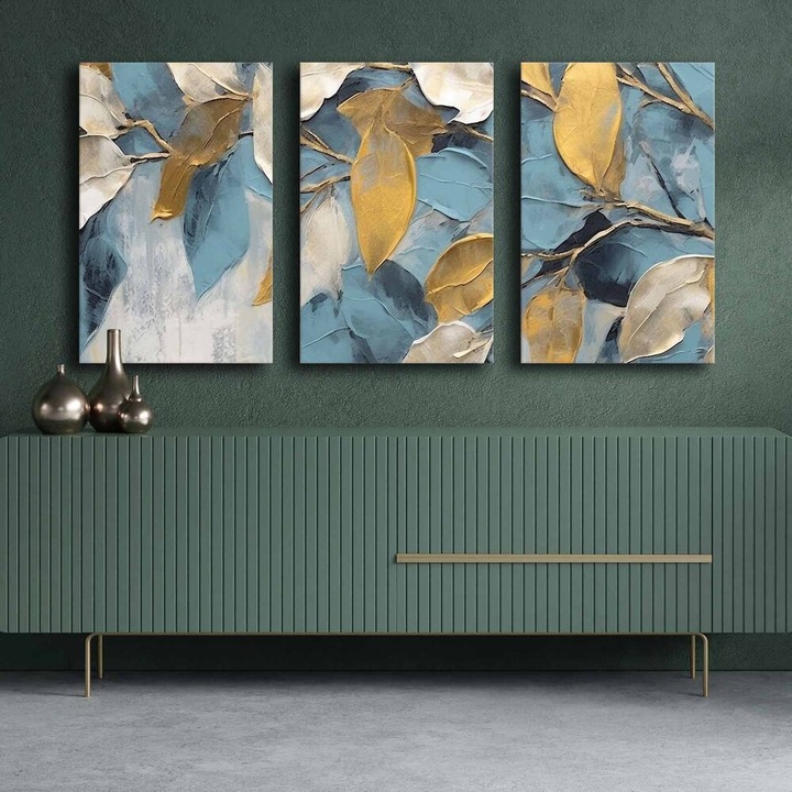 Elegáns dekoratív vászonfestő készlet (3 db), 100% vászon és fenyőfa keret, mindegyik 45 x 70 cm, Teljes méret: 145 x 70 cm, Tökéletes otthoni dekorációhoz