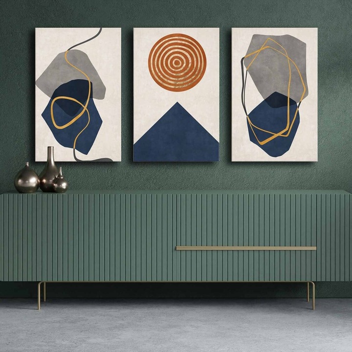 Elegáns dekoratív vászonfestő készlet (3 db), 100% vászon és fenyőfa keret, mindegyik 45 x 70 cm | Teljes méret: 145 x 70 cm | Tökéletes otthoni dekorációhoz