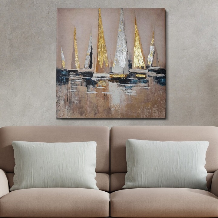 Pictură decorativă în ulei pictată manual pe pânză 100%, 100 x 100 cm, ramă solidă din lemn de 3 cm, perfectă pentru iubitorii de decor și artă.