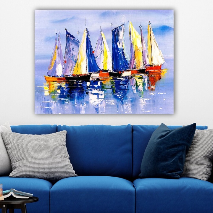 Pictură decorativă superbă pe pânză, 70 x 100 cm, 100% pânză, ramă din lemn cu grosimea de 3 cm, perfectă pentru iubitorii de decor și artă, artiști anonimi