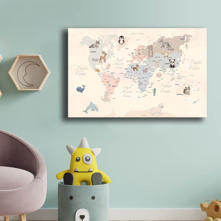 Pictură decorativă fermecătoare pe pânză pentru copii, 45 x 70 cm, pânză 100% cu ramă din pin (2,8 mm), decorațiune perfectă pentru camera copiilor și a camerei de joacă, design adorabil