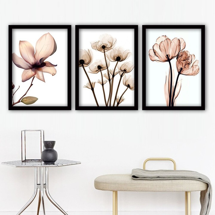 Elegáns dekoratív keretes festőkészlet (3 db), 35 x 45 cm, 100% MDF, 2 cm Vastag, Stílusos falfestmény otthoni és irodai dekorációhoz