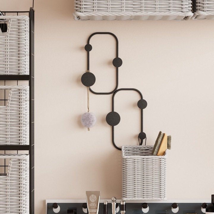 Masszív fekete fém fali kampó, 48 cm magasság, Ø9 mm vastagság | Tartós kivitel, maximális teherbírás 10 kg | Ideális otthoni és irodai szervezéshez