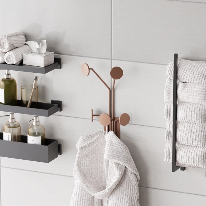 Stílusos fém fali kampó, réz kivitel, 24 x 16 cm, magasság: 40 cm, Tartós Ø9 mm Vastagság, Max. teherbírás 10 kg, Tökéletes otthoni és irodai szervezéshez