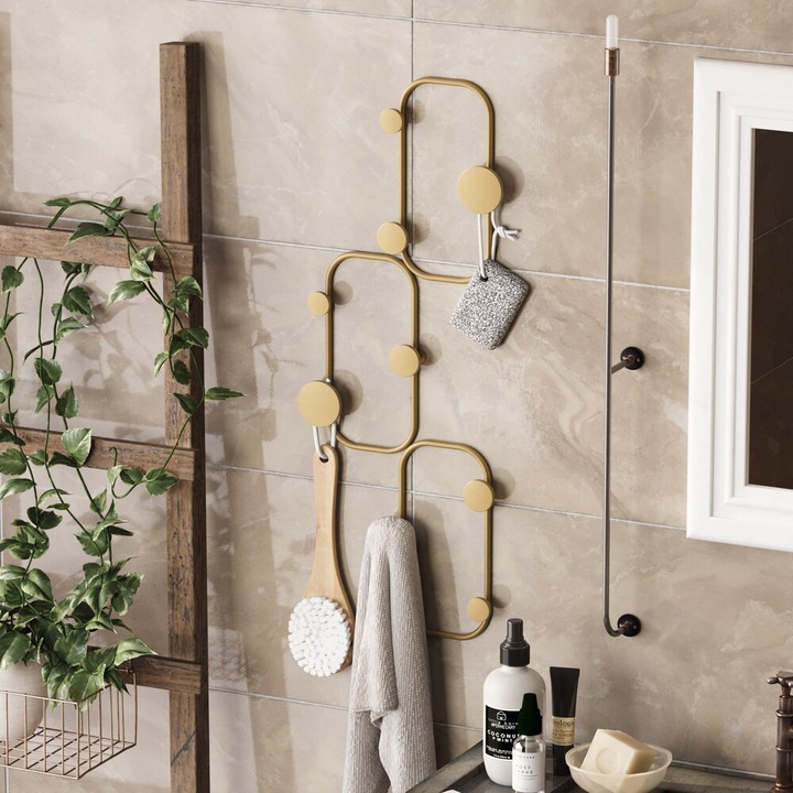 Elegáns arany fém fali kampó, 28 x 5 cm, magasság 70 cm | Tartós Ø9 mm Test, Max 10 kg Terhelhetőség | Tökéletes otthoni és irodai dekorációhoz