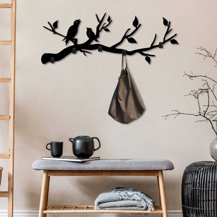 Tartós fém fali kampó, fekete, 67 x 27 x 2 cm, 100% fém konstrukció, egyszerű telepítés csavarokkal, Ideális otthoni rendezéshez és dekorációhoz