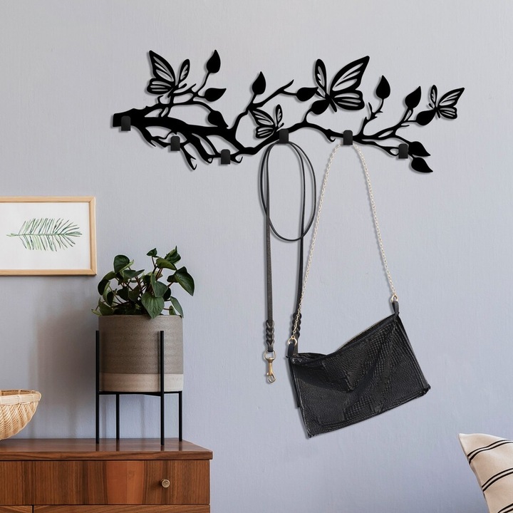 Tartós fém fali kampó, fekete, 60 x 24 x 2 cm, 100% fém konstrukció, egyszerű telepítés csavarokkal, Ideális otthoni rendezéshez és dekorációhoz