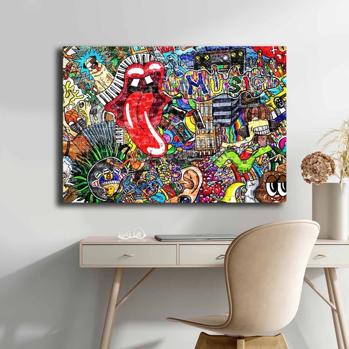 Pictură decorativă superbă pe pânză, 70 x 100 cm, 100% pânză, ramă 100% lemn (grosime 2,8 cm), perfectă pentru iubitorii de decor și artă.