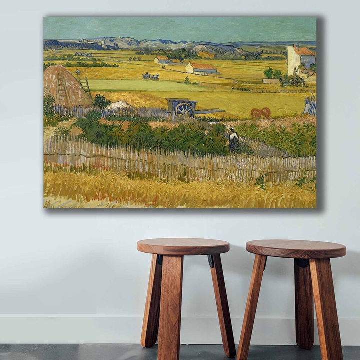 Pictură decorativă pe pânză Vincent van Gogh, 70 x 100 cm, 100% pânză, ramă 100% lemn (grosime 2,8 cm), Perfectă pentru iubitorii de decor și artă