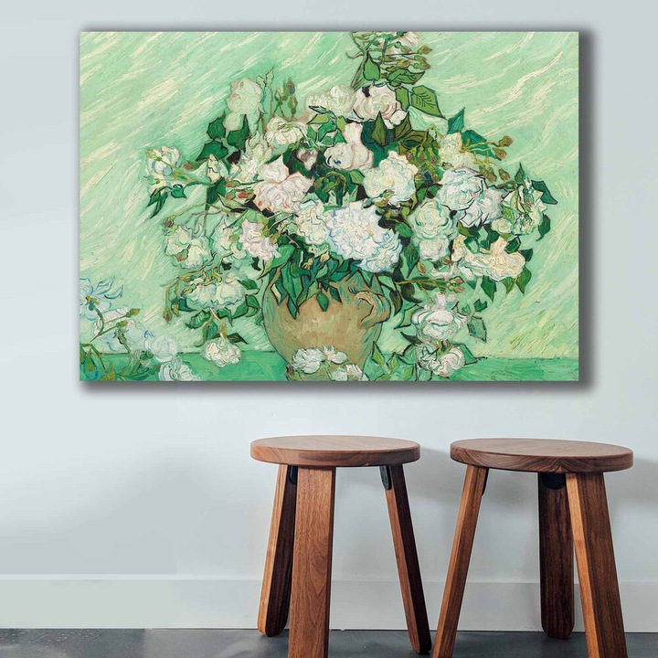 Pictură decorativă pe pânză Vincent van Gogh, 70 x 100 cm, 100% pânză, ramă din lemn 100% (2,8 cm grosime), Perfect pentru iubitorii de decorațiuni interioare și artă