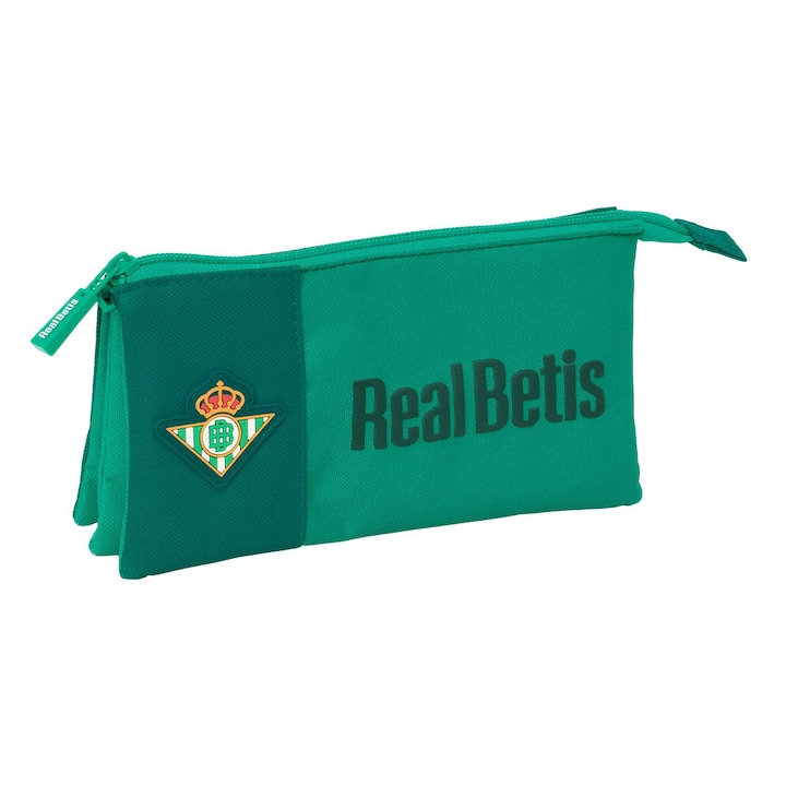 Несесер троен Real Betis Balompié зелен, водоустойчив, 22x12x3 см