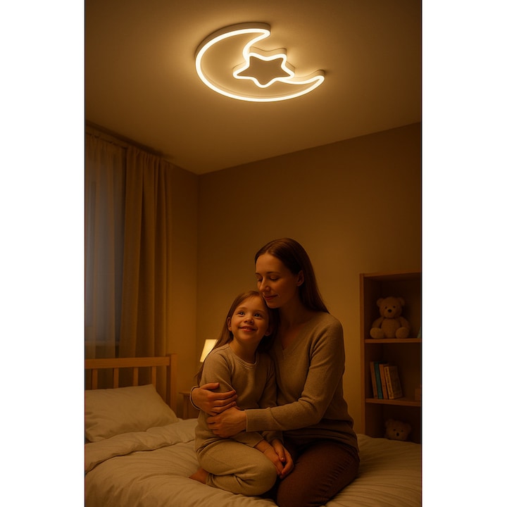 LED mennyezeti lámpa gyerekszobába, szabályozható fényerővel + távirányítóval, holdfehér