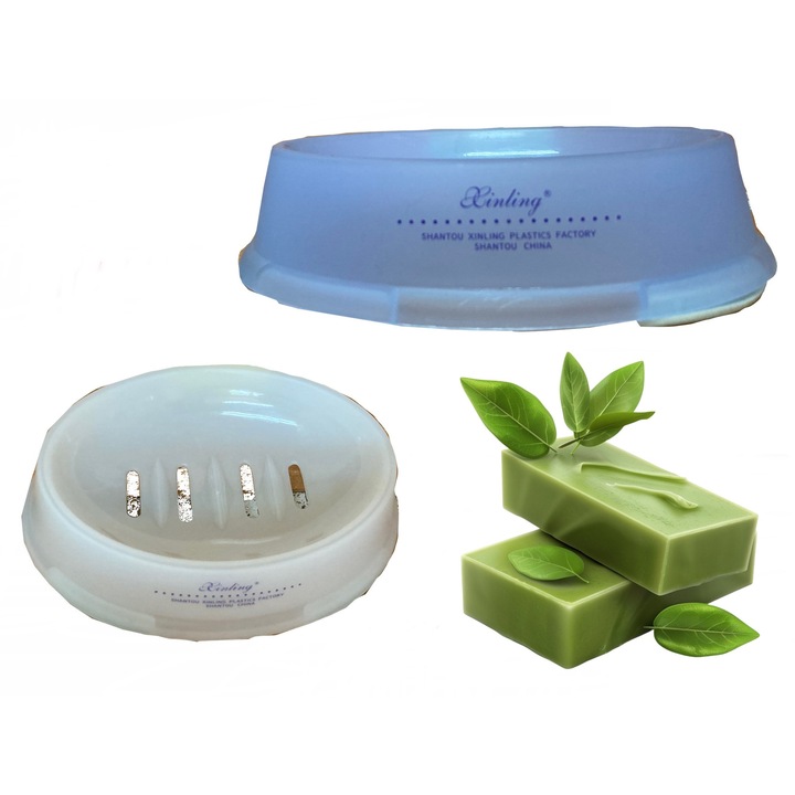 Suport pentru sapun, 157JN, plastic, alb/bleu, 12x4x15cm