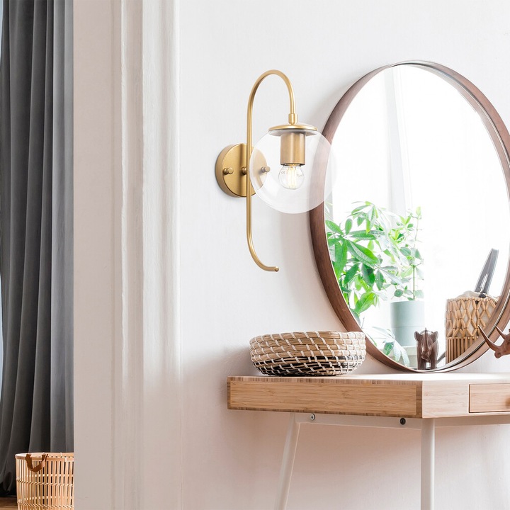 Opviq, 942FLG2127, Jewel - 10560, Блестящ златен цвят, Стенна лампа, E14