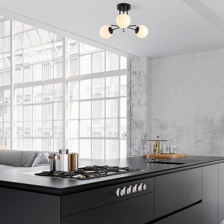 Opviq, 521SHN3438, Daisy-147-AV3, Culoare neagră, Candelabru, Soclu E27