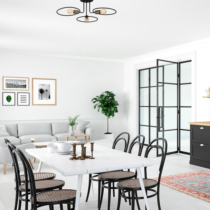 Opviq, 584TTM1294, Cerc - 1341, Culoare Neagră, Candelabru, Cu Soclu E27