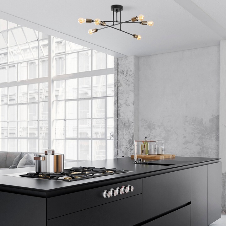 Opviq, 584TTM2104, Fleur - 1501, Черен цвят, Полилей, Цокъл E27