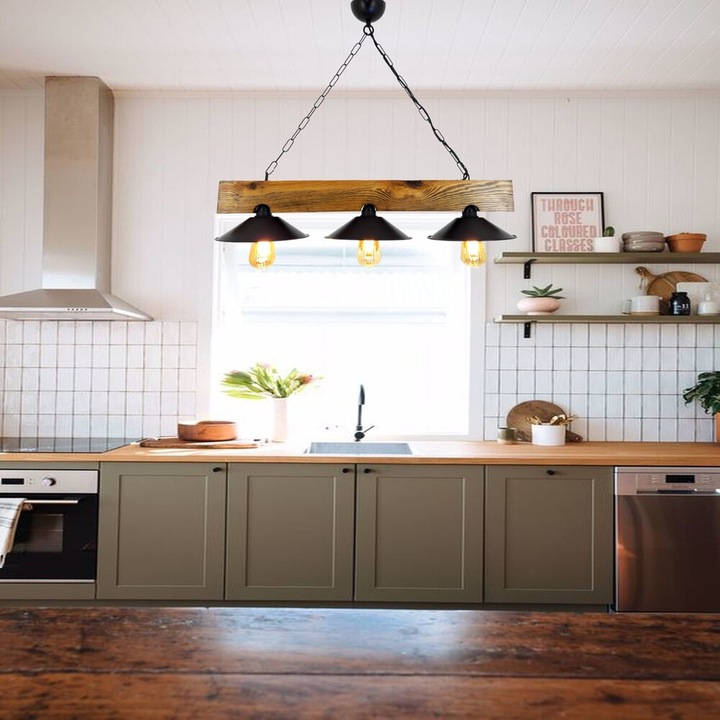 Opviq, 806ALD1512, Üç, Culoare neagră nuc, Candelabru, Soclu E27