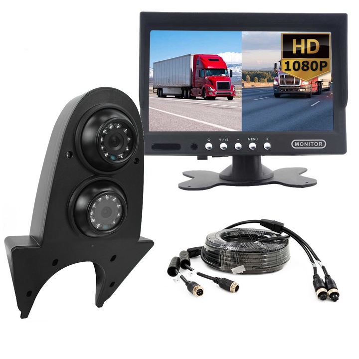 Set AHD cu camera dubla de marsarier pe acoperis, monitor 7", cablu dublu 10m, Expert PRO