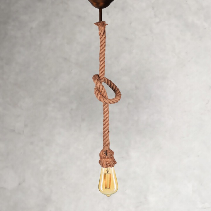 Ръчно изработен кремав полилей, 70 см | 100% дизайн от въже, фасунга E27 за макс. 20W LED крушка | Елегантно осветително тяло за модерен интериорен дизайн, хол, трапезария и входно антре