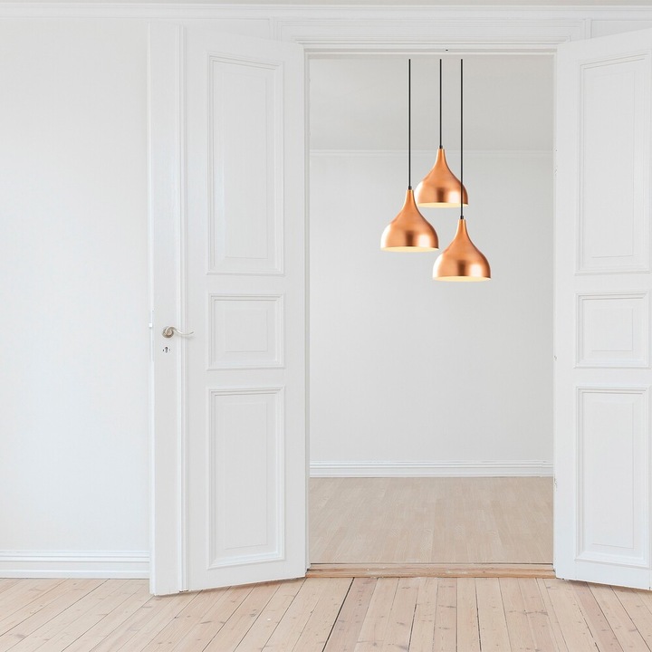 Candelabru modern cu înălțime reglabilă, finisaj din cupru și negru, 47 x 16 cm, 3 x E27 Max 40W, IP20