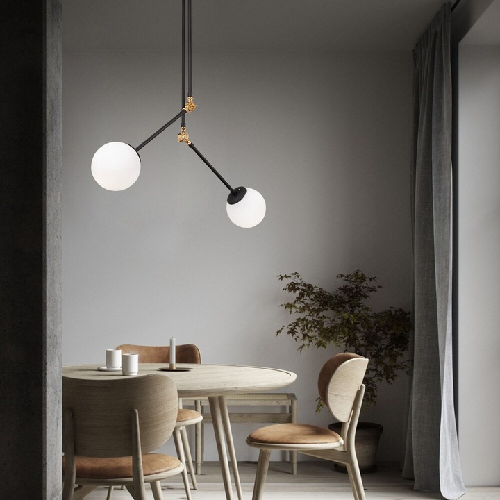 Candelabru industrial modern, alb-negru, 100 x 15 cm | Corp metalic, abajur din sticlă, înălțime: 110 cm | 2 x soclu E27, IP20 | Include instrucțiuni de instalare | Ideal pentru design interior scandinav