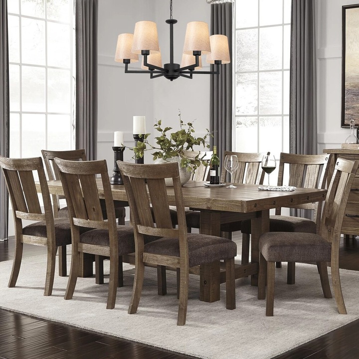 Елегантен скандинавски полилей, черен и кремав, диаметър 80 см | Метален корпус, регулируема височина, 6 x E27 фасунги, IP20 | Идеален за модерни дневни и трапезарии, за стилно и функционално осветление