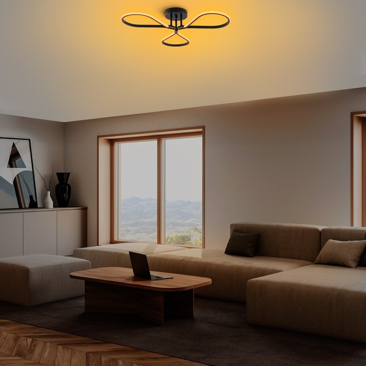 Елегантен черен полилей, метално тяло, ширина 68 см, височина 14 см | SMD LED 3 x 11W 3000K | Стилно осветление за модерен домашен декор