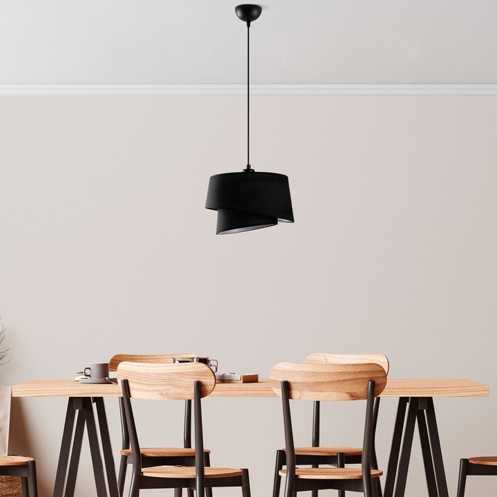 Candelabru elegant negru, înălțime reglabilă 30-120 cm, corp metalic, abajur din material textil, Ø32 și Ø22, soclu E27, perfect pentru spații de locuit moderne, IP20