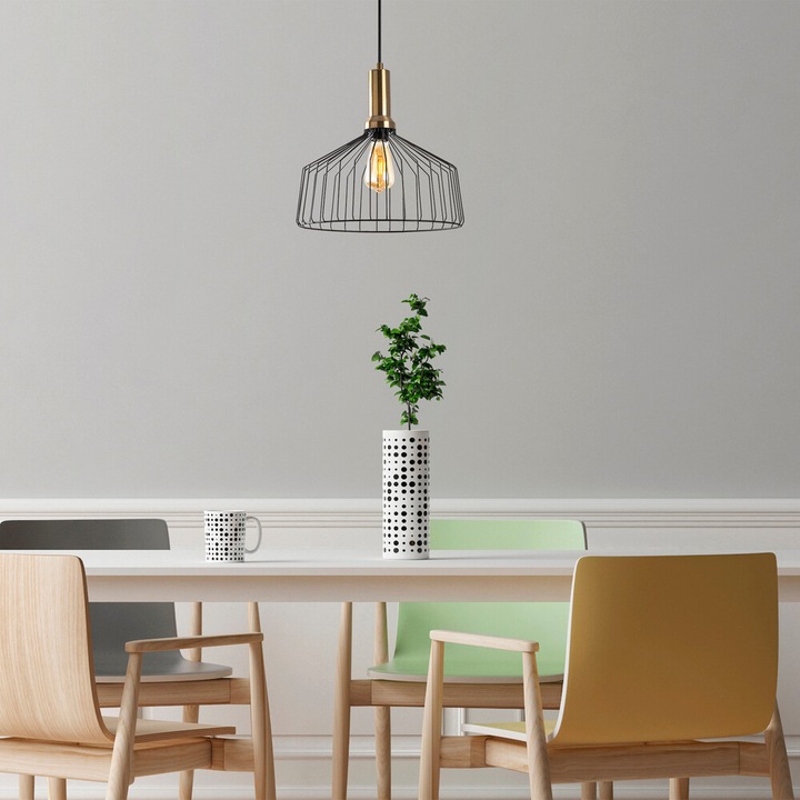 Candelabru industrial modern, finisaj negru și antic, 34x34 cm, înălțime reglabilă 44-134 cm, soclu E27, design metalic elegant pentru spații pline de farmec