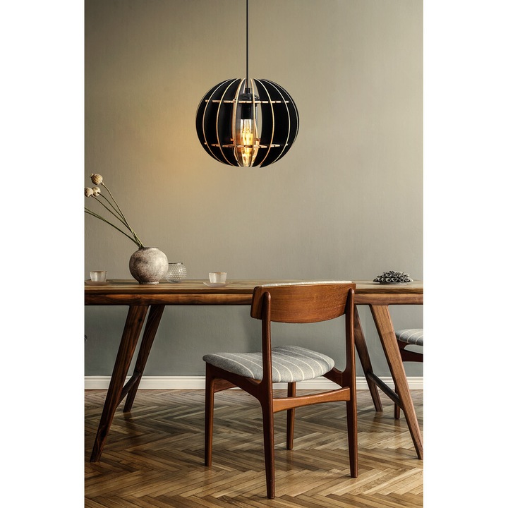 Candelabru elegant cu sferă neagră, înălțime reglabilă 60 cm, carcasă din MDF, soclu E27 Max 40W | Design scandinav modern pentru interioare elegante