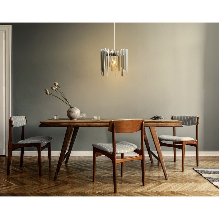 Елегантен полилей с зигзагообразна форма, бял MDF, височина 55 см | Регулируем кабел, фасунга E27, макс. 40 W | Идеален за скандинавски интериорен дизайн и модерни пространства