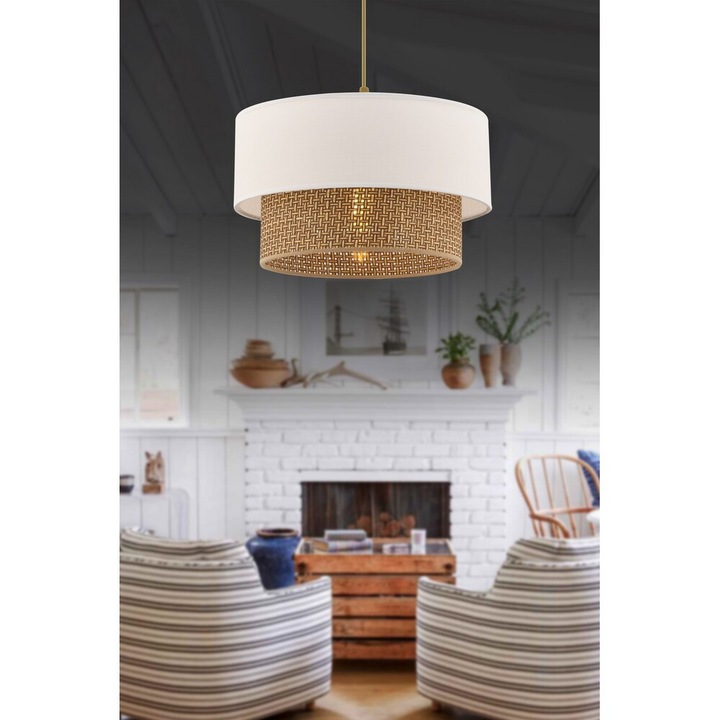 Candelabru elegant din metal cu abajur din bumbac, bej Opviq