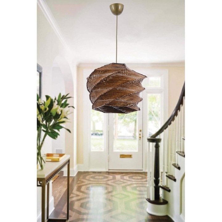 Candelabru scandinav cu corp din lemn, Opviq, finisaj antic, înălțime 65 cm, soclu E27, imitație de bambus (32x32 cm) | Certificat CE, iluminat elegant