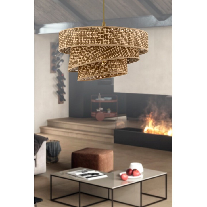 Candelabru elegant bej, cu corp metalic și abajur din bumbac, înălțime de 72 cm, certificat CE, soclu E27 (max. 60 W) | Perfect pentru design interior modern