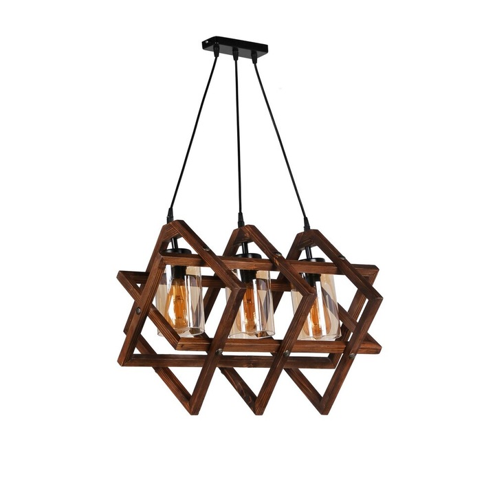 Рустик полилей от орех, 43 x 43 x 57 см, регулируема височина, дървено тяло и метална рамка, фасунга E27, макс. 40 W, идеален за югозападен и селски декор