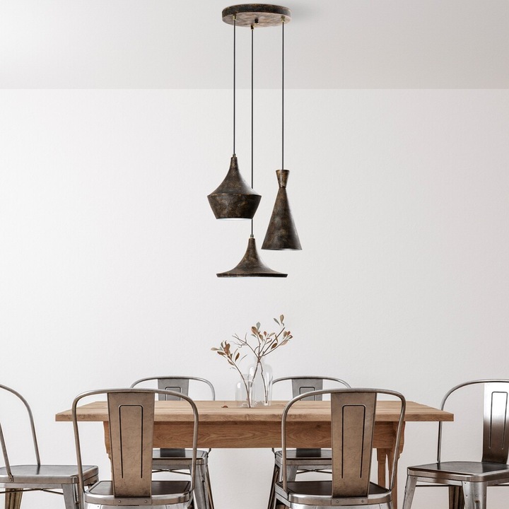 Candelabru elegant, reglabil, finisaj antichizat, înălțime 45-135 cm | Corp metalic, Ø45 cm | 3 socluri E27, perfect pentru spații de locuit moderne