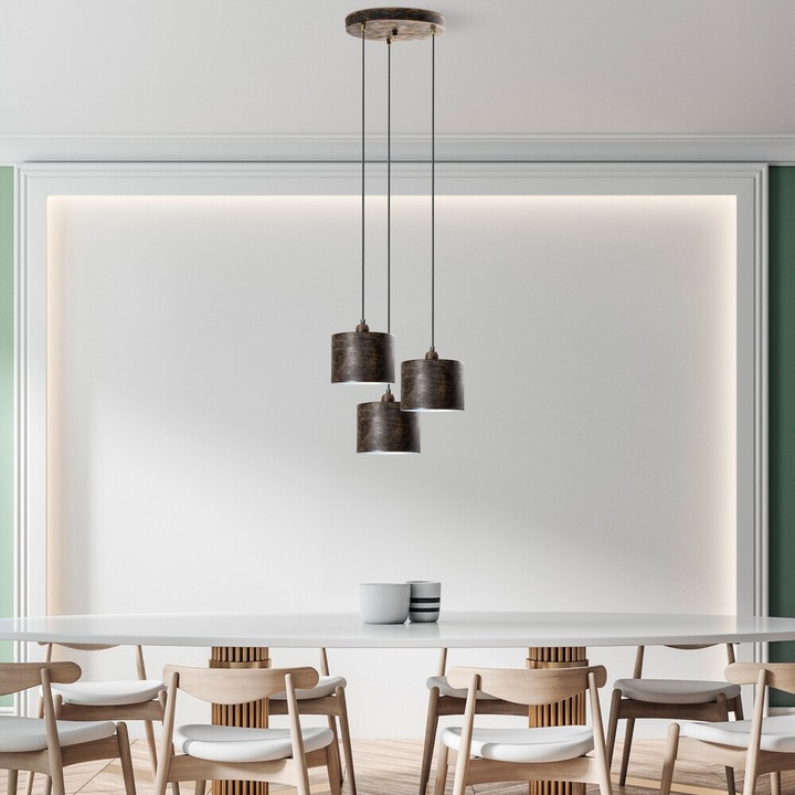 Candelabru elegant, reglabil, finisaj antic, diametru 45 cm | Carcasă metalică, 3 socluri E27, înălțime 75-110 cm | Perfect pentru sufragerie și living