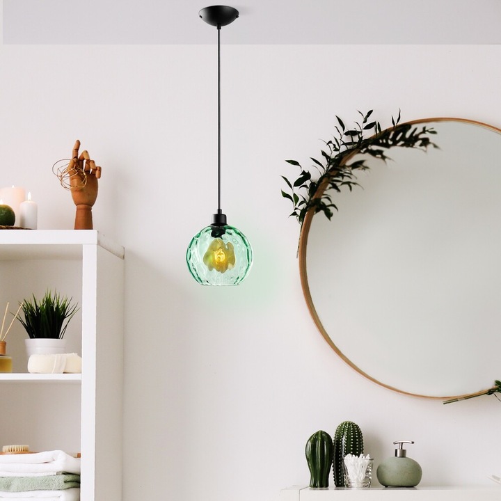 Candelabru elegant verde, înălțime reglabilă 40-120 cm, corp metalic, soclu Ø20 cm, bază Ø14, cablu 90 cm, soclu E27, perfect pentru spații moderne