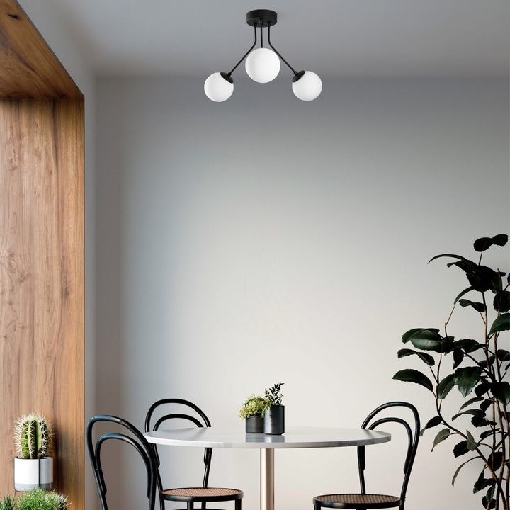 Candelabru elegant negru, corp metalic, diametru 56 cm, înălțime 40 cm | 3 x soclu E14, nereglabil | Perfect pentru spații de locuit moderne, grad de protecție IP20