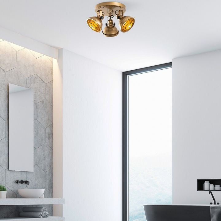 Candelabru elegant, auriu, corp metalic, diametru 45 cm, înălțime nereglabilă, 3 dulii E14, IP20 | Perfect pentru spații de living și de luat masa moderne