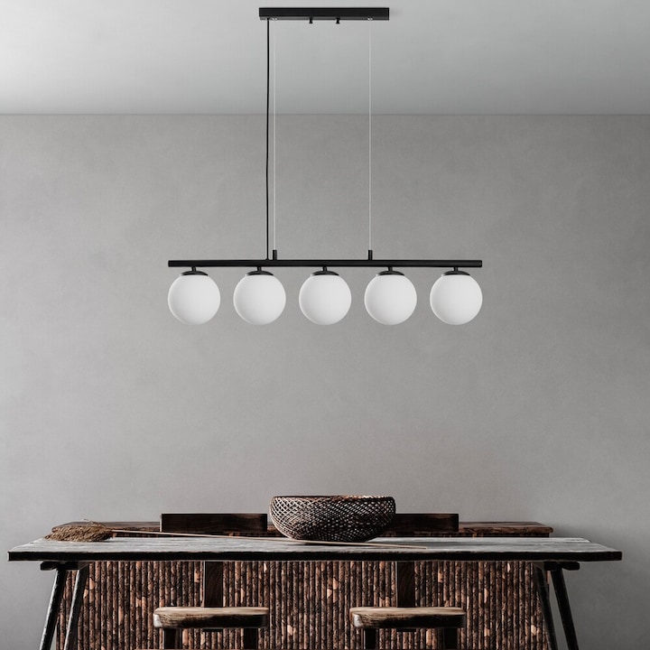 Candelabru elegant negru, înălțime reglabilă 30-120 cm, corp metalic, diametru soclu 15 cm, 5 socluri E14, perfect pentru spații de locuit moderne, grad de protecție IP20