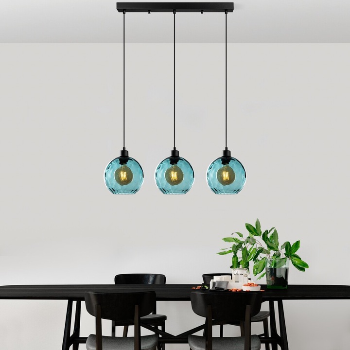 Candelabru elegant albastru, înălțime reglabilă 40-120 cm, corp metalic, 70 x 20 x 120 cm | 3 x soclu E27, IP20 | Perfect pentru spații de locuit moderne