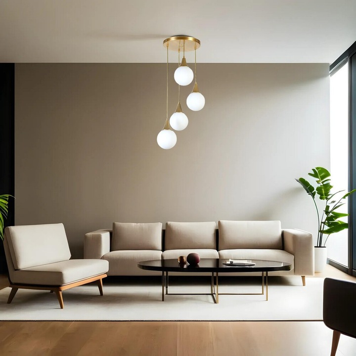 Елегантен метален полилей, бял и златист, диаметър 30 см, регулируема височина 70 см | E27 Max 40W, IP20 | Идеален за модерни дневни и трапезарии