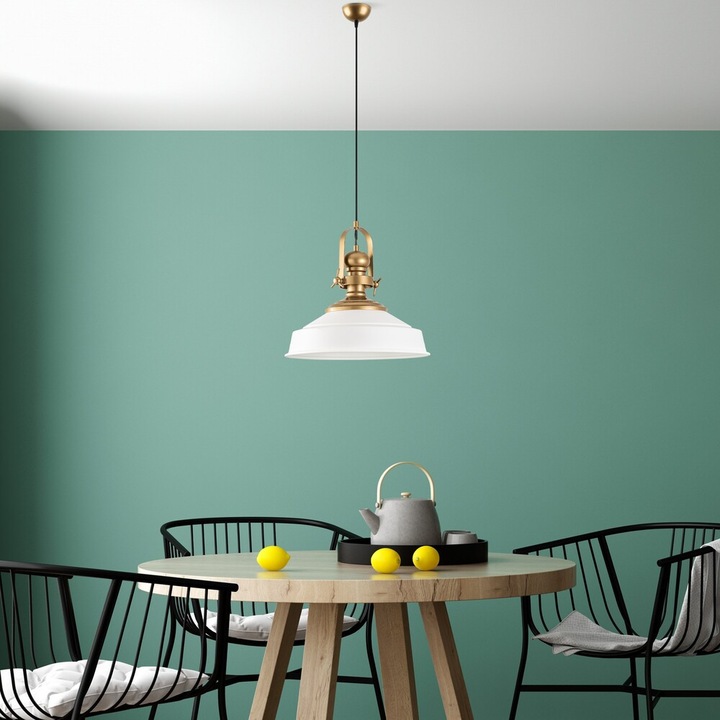 Candelabru elegant alb, corp metalic, Ø41 cm, înălțime reglabilă 45-130 cm, soclu E27, design modern pentru uz casnic și la birou, grad de protecție IP20