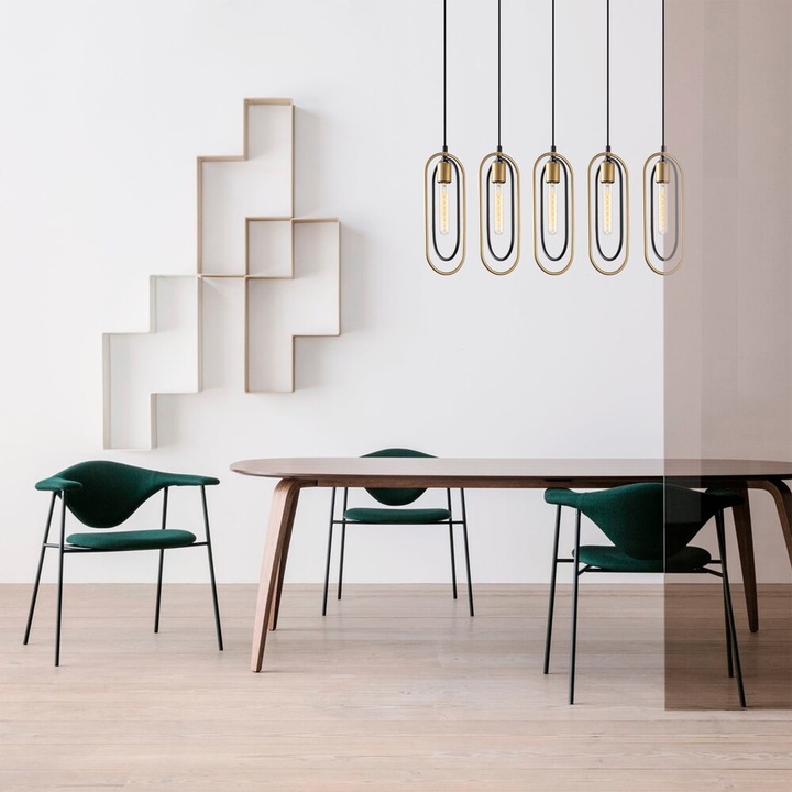 Candelabru modern cu corp metalic, negru și auriu, înălțime 132 cm | Reglabil, 5 dulii E27, IP20 | Perfect pentru decor glam și scandinav